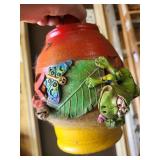 Garden Decor Lot with Metal Wind Chime, Hanging Bird Feeder, and Frog Lantern