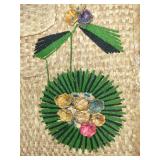 Vintage Woven Straw Handbag with Floral Yarn Embroidery
