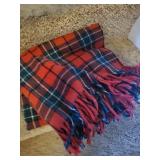 Set of 2 Decorative Throws - Jacquard Leaf Pattern and Plaid Fringe Blanket