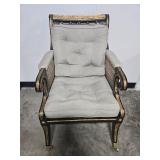 Regency Style Bergères Gold and Black Accent Armchair with Cushion