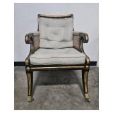 Regency Style Bergères Gold and Black Accent Armchair with Cushion