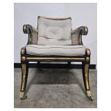 Regency Style Bergères Gold and Black Accent Armchair with Cushion