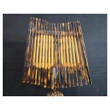 Vintage Folk Art Table Lamp with Pebble Base and Bamboo Shade