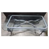 Glass Top Coffee Table with Decorative Metal Base, 60x34x18 in