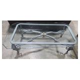 Glass Top Coffee Table with Decorative Metal Base, 60x34x18 in
