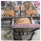 Outdoor Patio Set with 4 Chairs, Glass Table and Umbrella