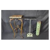 Set of 2 Vintage Metal Plant Stands and Decorative Roller