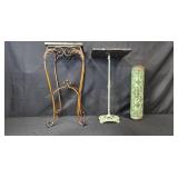 Set of 2 Vintage Metal Plant Stands and Decorative Roller