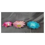 Set of 3 Handcrafted Turkish Art Glass Flower Bowls