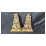 Pair of Ornate Gold-Tone Tall Decorative Bookends - 20" Tall