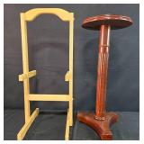 Wooden Valet Stand and Round Pedestal Table Set