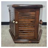 Hexagonal Wood Side Table Cabinet with Louvered Doors 23x26x29 Inches