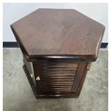 Hexagonal Wood Side Table Cabinet with Louvered Doors 23x26x29 Inches