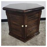 Hexagonal Wood Side Table Cabinet with Louvered Doors 23x26x29 Inches