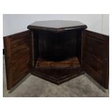 Hexagonal Wood Side Table Cabinet with Louvered Doors 23x26x29 Inches