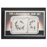 3-Piece Lacquerware Tray Set with Holly Design
