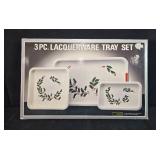 3-Piece Lacquerware Tray Set with Holly Design