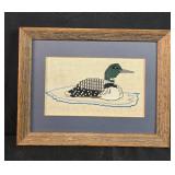 Framed Cross Stitch Art Loon on Water 13.5x10 Inches