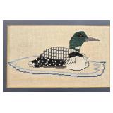 Framed Cross Stitch Art Loon on Water 13.5x10 Inches