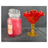 Yankee Candle Home Sweet Home and Red Amberina Glass Vase
