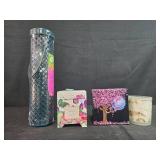 Collection of Decorative Candles, Hand-Painted Mini Canvas Art & Bird Feeder