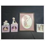 Precious Moments Figurines and Framed Cross-Stitch Girl Artwork Collection