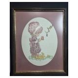 Precious Moments Figurines and Framed Cross-Stitch Girl Artwork Collection