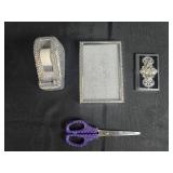 Decorative Office Set with Rhinestone Scissors, Tape Dispenser, Frame, and Card Holder