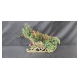 Holiday Decor Collection with Sleigh Centerpiece, Lights, and Ribbon