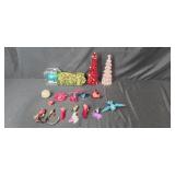 Collection of Christmas Bird Ornaments, Tabletop Trees, and Holiday Decor