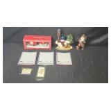 Holiday Decor Lot: Pfaltzgraff 2-Mug Set, Figurines, Note Pads and Gift Tags
