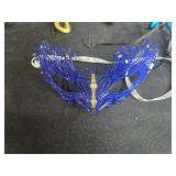 Masquerade Party Mask Lot with Blue, Gold, and Ribbon Accessories