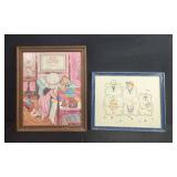 Set of 2 Framed Needlework Art: God Loves Robin Prayer and Bear Family Scene
