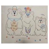 Set of 2 Framed Needlework Art: God Loves Robin Prayer and Bear Family Scene