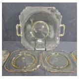 Set of Amber Depression Glass Plates with Handles