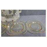 Set of Amber Depression Glass Plates with Handles