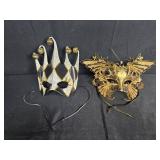 Set of 2 Decorative Masquerade Masks with Jester and Butterfly Designs
