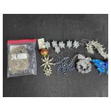 Collection of Decorative Holiday Ornaments and Beaded Garland