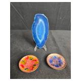 Decorative Trinket Set with Blue Agate Slice, Heart Box, and Enamel Dishes