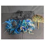 Collection of Vintage Feather Accessories and Peacock Fan