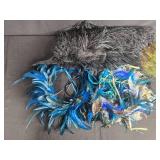 Collection of Vintage Feather Accessories and Peacock Fan