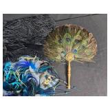 Collection of Vintage Feather Accessories and Peacock Fan