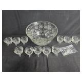Pressed Glass Punch Bowl Set with Cups and Hooks