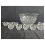 Pressed Glass Punch Bowl Set with Cups and Hooks
