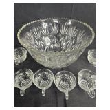 Pressed Glass Punch Bowl Set with Cups and Hooks