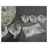 Pressed Glass Punch Bowl Set with Cups and Hooks