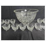 Pressed Glass Punch Bowl Set with Cups and Hooks