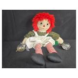 Vintage Raggedy Ann Cloth Doll with Red Yarn Hair and Striped Socks
