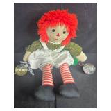 Vintage Raggedy Ann Cloth Doll with Red Yarn Hair and Striped Socks