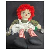 Vintage Raggedy Ann Cloth Doll with Red Yarn Hair and Striped Socks